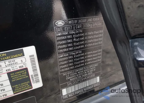 2017 Land Rover Range Rover 5.0L V8 Supercharged z USA, uszkodzony, nr VIN SALGS2FE5HA345899